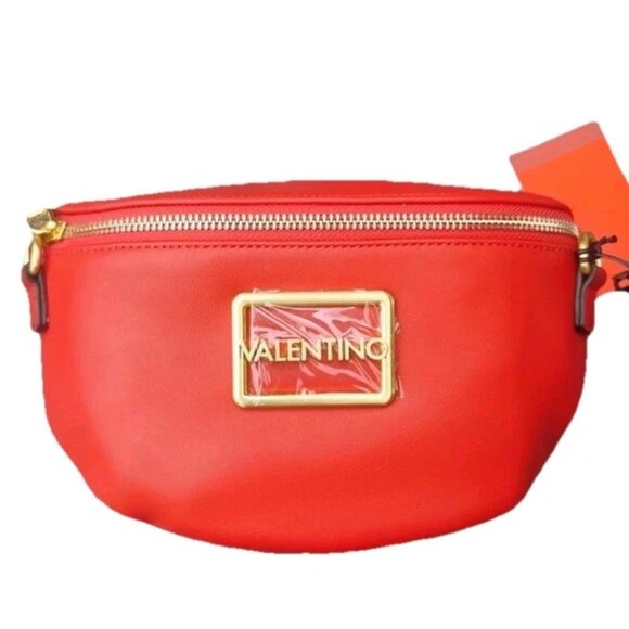 Valentino Princesa Rosso Red Leather Crossbody Bag with Gold Accents - Picture 6 of 6